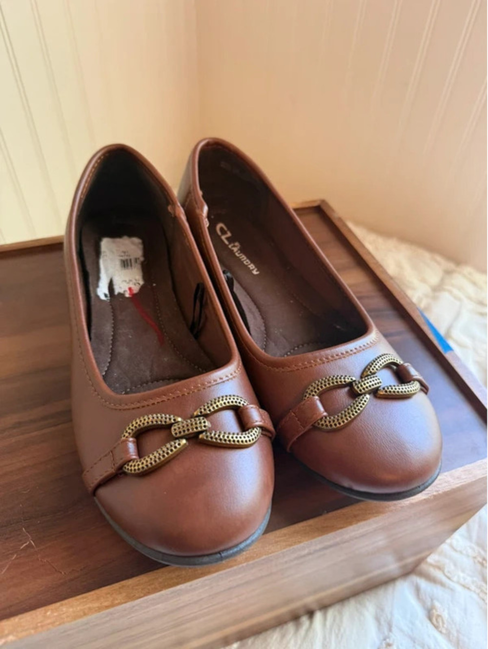 CL By Laundry Brown Chain Detail Ballet Flats Size 7M